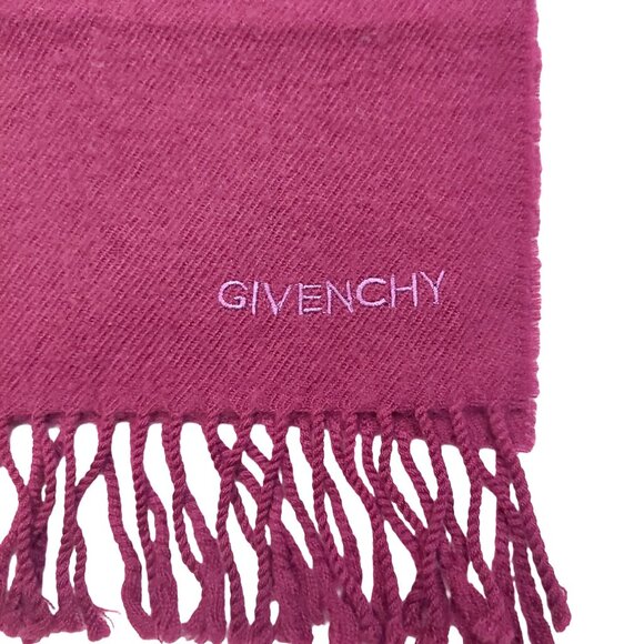 GIVENCHY Vintage Dark Pink Logo Embroidered Wool Scarf - Picture 6 of 8